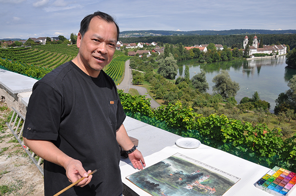 画展前，白晓军教授在瑞士开展写生活动